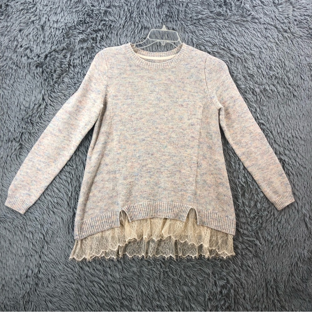 LOGO Lori Goldstein Sweater Womens Small Multicolored Lace Hem Detail